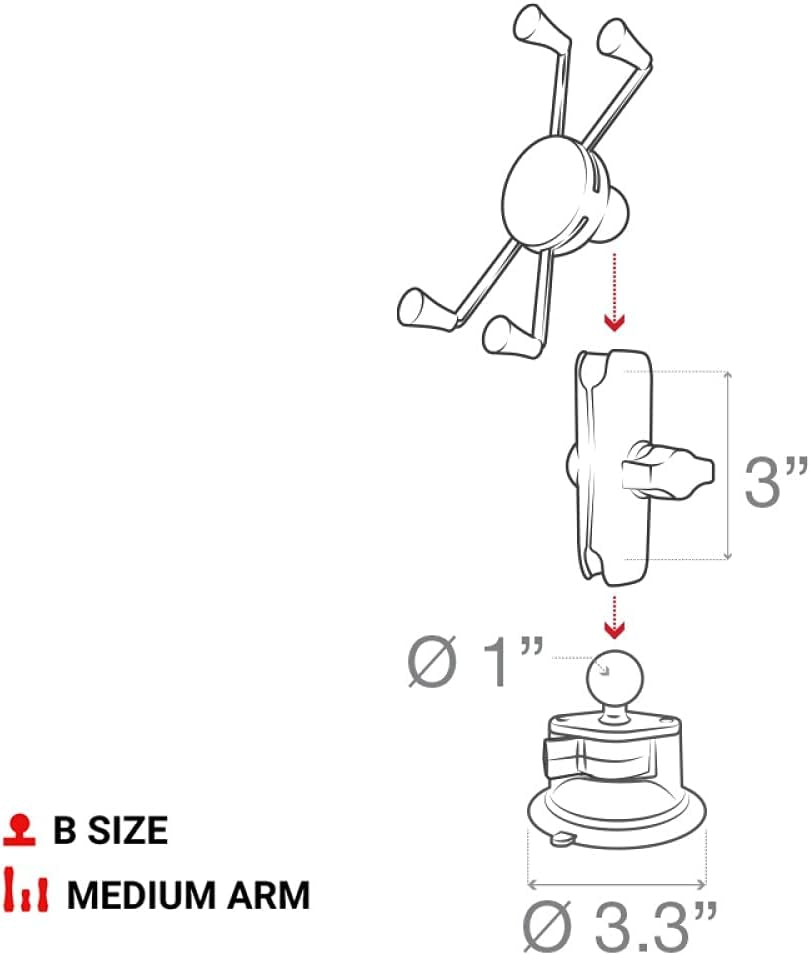 X-Grip Large Phone Mount with RAM Twist-Lock Suction Cup Base RAM-B-166-UN10U with Medium Arm for Vehicle Windshields